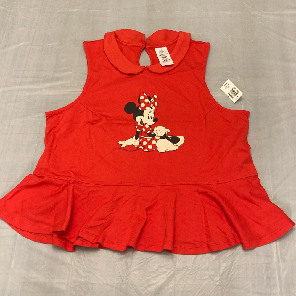 Disney Parks Minnie Mouse Red Peplum Collared Sleeveless Top Adult XL